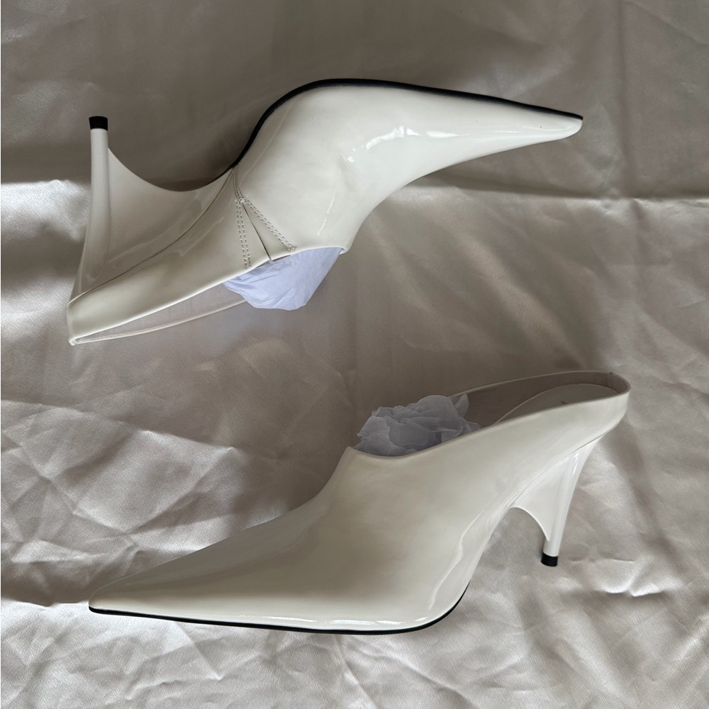 Jeffrey Campbell White Patent Pointed-Toe Mule Heels